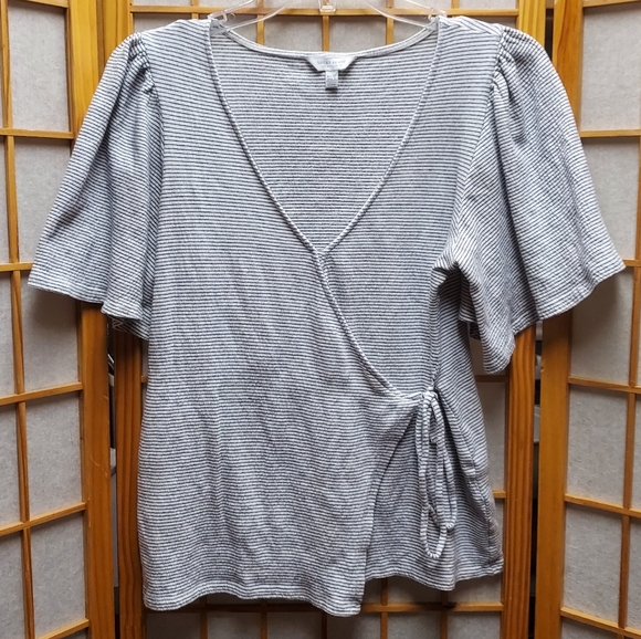 🍀 Lucky Brand Navy Stripe Wrap Shirt Oversized Women's XS/S - Picture 1 of 3